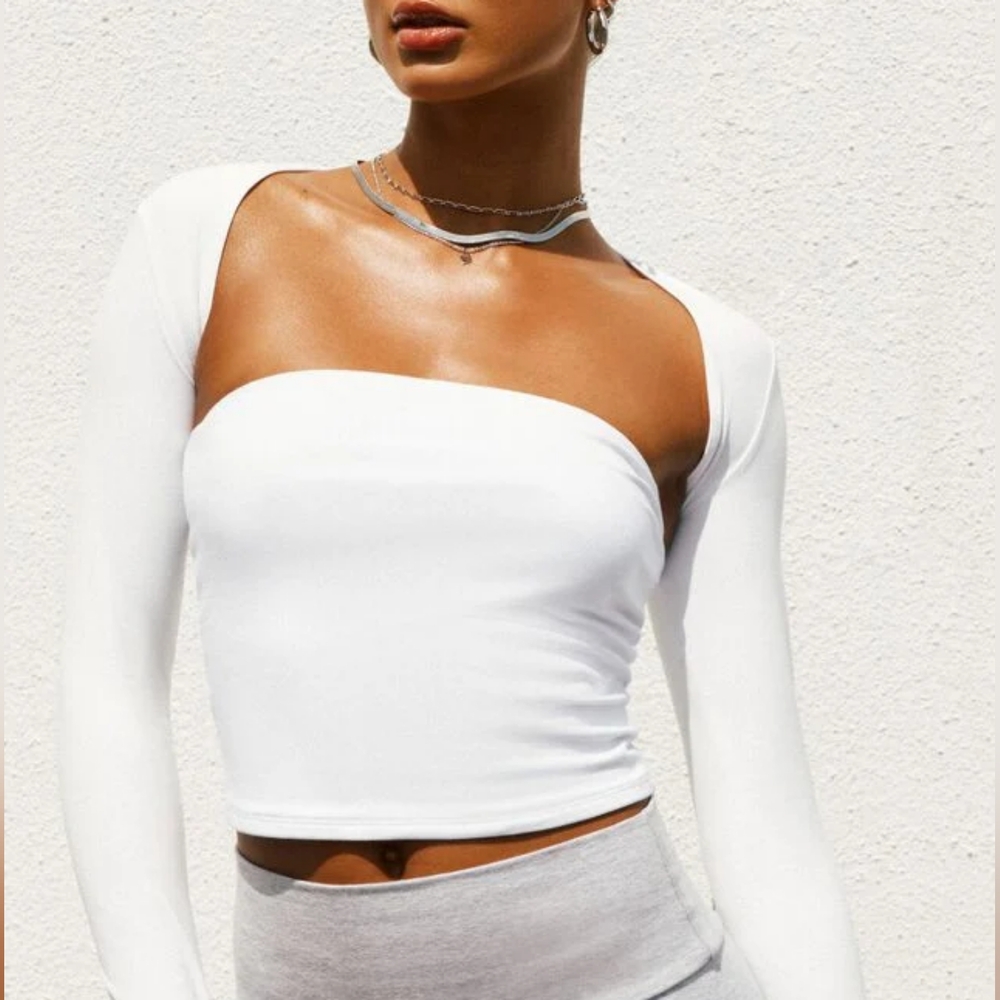 Garage Curved White Tube Crop Top